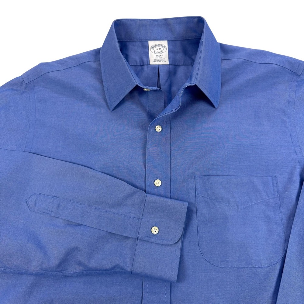 Brooks Brothers Regent Dress Shirt Mens 16 35 Blue Solid Non Iron Supima Cotton